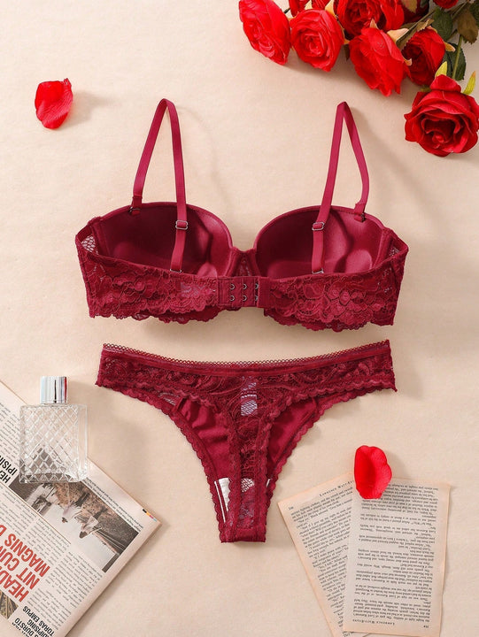 Conjunto De Lenceria Decorado Con Lazos De Mariposa, Encaje Combinado Para Dia De San Valentin