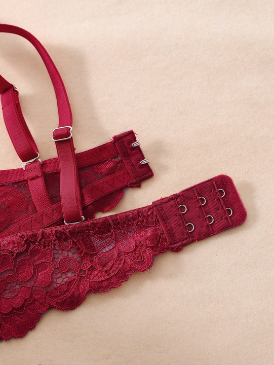 Conjunto De Lenceria Decorado Con Lazos De Mariposa, Encaje Combinado Para Dia De San Valentin