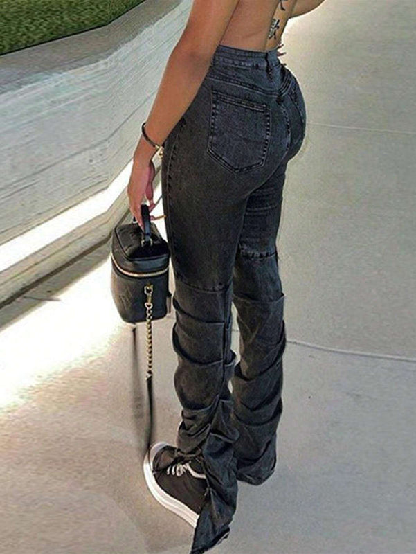 Pantalones con dobladillo plisado y puno arrugado