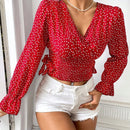 WYWH Blusa Fruncida Con Cintura Y Estampado De Corazones Para Mujer