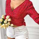 WYWH Blusa Fruncida Con Cintura Y Estampado De Corazones Para Mujer