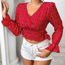 WYWH Blusa Fruncida Con Cintura Y Estampado De Corazones Para Mujer