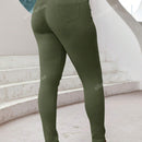 Pantalones ajustados de tobillo comodos, con bolsillos inclinados de cintura alta y tela elastica solida para el uso diario casual