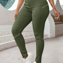Pantalones ajustados de tobillo comodos, con bolsillos inclinados de cintura alta y tela elastica solida para el uso diario casual