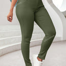 Pantalones ajustados de tobillo comodos, con bolsillos inclinados de cintura alta y tela elastica solida para el uso diario casual