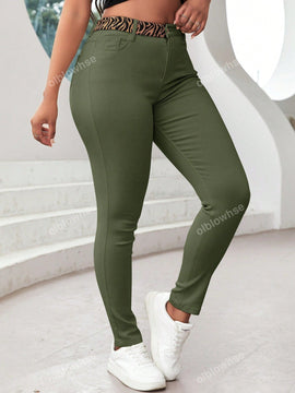 Pantalones ajustados de tobillo comodos, con bolsillos inclinados de cintura alta y tela elastica solida para el uso diario casual