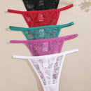 Set de 5 pantaletas de encaje floral con talle bajo sexy para mujer