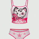 ROMWE Kawaii Conjunto De Ropa Interior Con Diseno De Bloques De Color, Letras Y Estrellas En Impresion De Caricatura