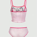 ROMWE Kawaii Conjunto De Ropa Interior Con Diseno De Bloques De Color, Letras Y Estrellas En Impresion De Caricatura