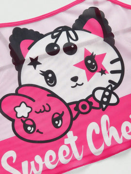 ROMWE Kawaii Conjunto De Ropa Interior Con Diseno De Bloques De Color, Letras Y Estrellas En Impresion De Caricatura
