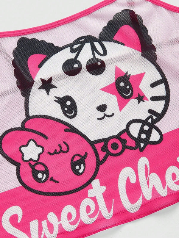 ROMWE Kawaii Conjunto De Ropa Interior Con Diseno De Bloques De Color, Letras Y Estrellas En Impresion De Caricatura