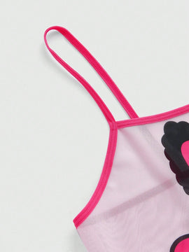ROMWE Kawaii Conjunto De Ropa Interior Con Diseno De Bloques De Color, Letras Y Estrellas En Impresion De Caricatura