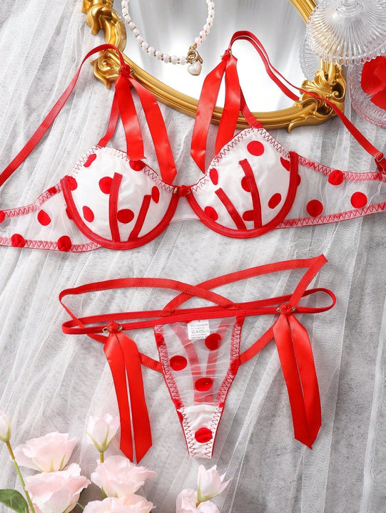 Conjunto De Lenceria De Malla De Lunares