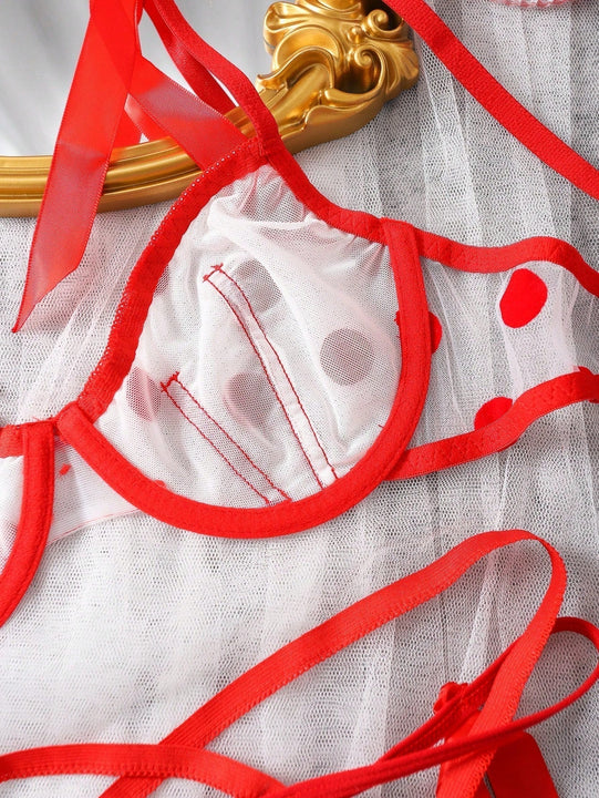 Conjunto De Lenceria De Malla De Lunares