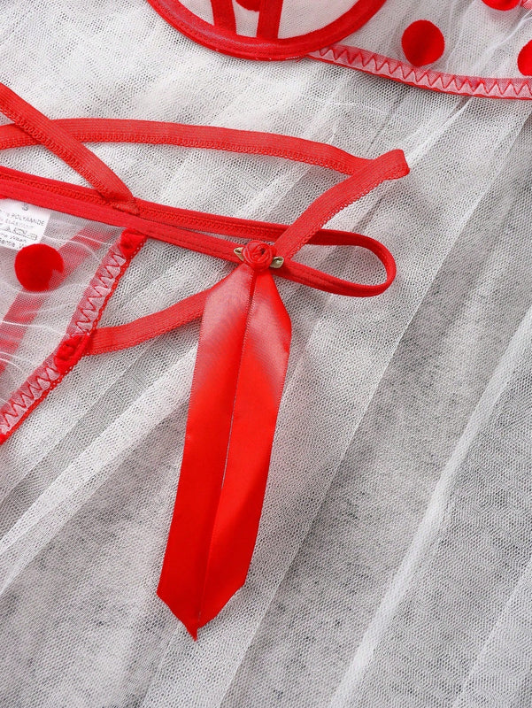 Conjunto De Lenceria De Malla De Lunares