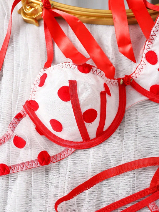 Conjunto De Lenceria De Malla De Lunares