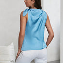 Prive Blusa Sin Mangas Plisada De Saten Con Tirantes Atados En Los Hombros