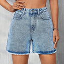 Tall Shorts De Mezclilla Lavados Desgastados Con Dobladillo Crudo