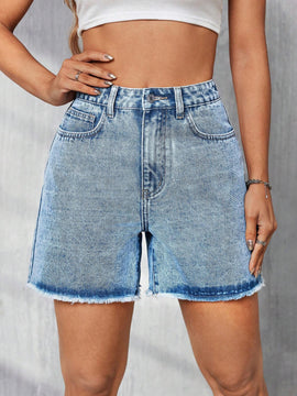 Tall Shorts De Mezclilla Lavados Desgastados Con Dobladillo Crudo