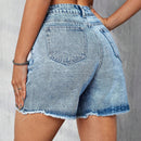 Tall Shorts De Mezclilla Lavados Desgastados Con Dobladillo Crudo