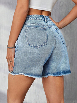 Tall Shorts De Mezclilla Lavados Desgastados Con Dobladillo Crudo