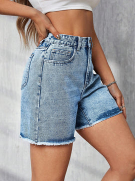 Tall Shorts De Mezclilla Lavados Desgastados Con Dobladillo Crudo