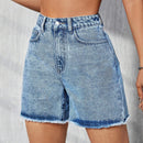 Tall Shorts De Mezclilla Lavados Desgastados Con Dobladillo Crudo