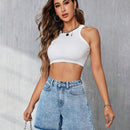 Tall Shorts De Mezclilla Lavados Desgastados Con Dobladillo Crudo