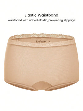 LUVLETTE Conjunto De 3 Panties Cortos De Cintura Alta Para Mujeres Con Encaje, Hechos De Modal