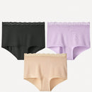 LUVLETTE Conjunto De 3 Panties Cortos De Cintura Alta Para Mujeres Con Encaje, Hechos De Modal