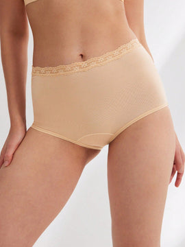 LUVLETTE Conjunto De 3 Panties Cortos De Cintura Alta Para Mujeres Con Encaje, Hechos De Modal