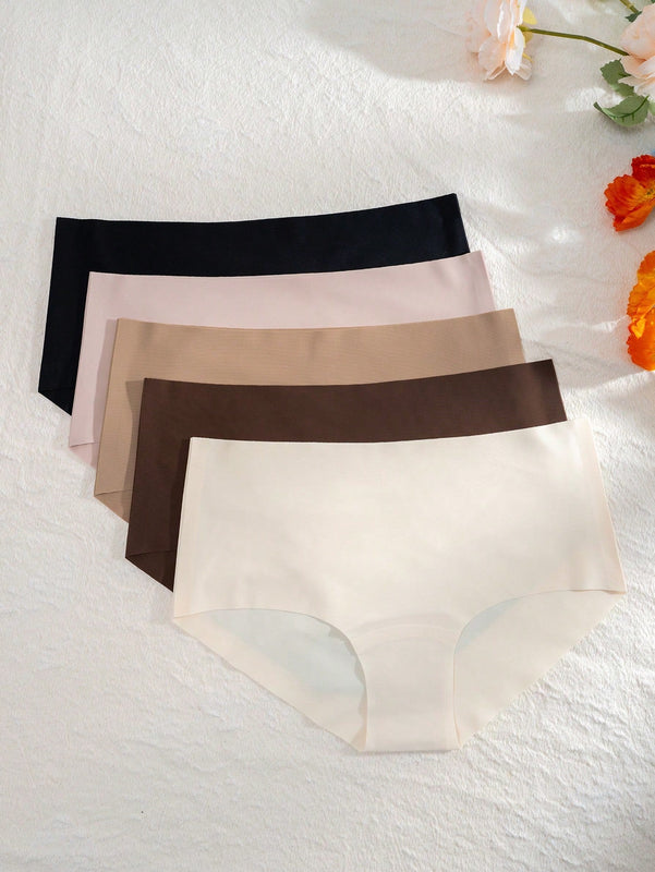 5 Piezas Boxer Briefs Lisos Con Cintura Baja