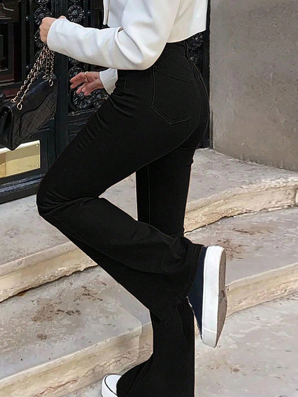 Jeans Acampanados Para Mujeres Con Efecto Lavado Y Desgastado