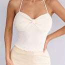 Prive Top Sin Mangas Con Escote Halter Y Busto Fruncido Para Mujer Con Espalda Abierta
