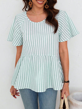 EMERY ROSE Blusa Con Dobladillo Con Volantes A Rayas Para Mujer