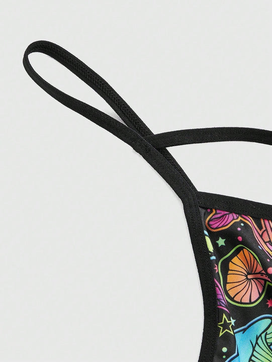 ROMWE Fairycore Sujetador Con Estampado De Hojas De Hongos Psicodelicos Inalambricos