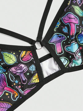 ROMWE Fairycore Sujetador Con Estampado De Hojas De Hongos Psicodelicos Inalambricos