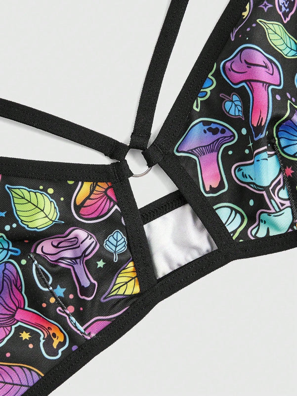 ROMWE Fairycore Sujetador Con Estampado De Hojas De Hongos Psicodelicos Inalambricos