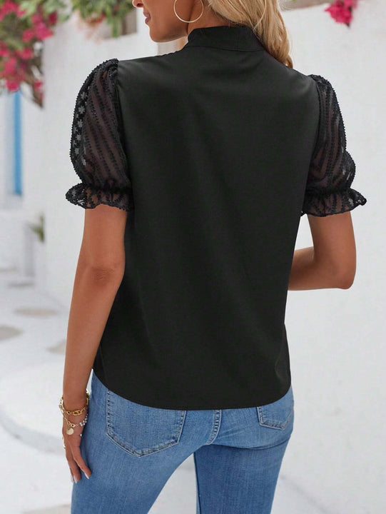 Camisa De Manga Abullonada Para Mujer Con Diseno De Lazada