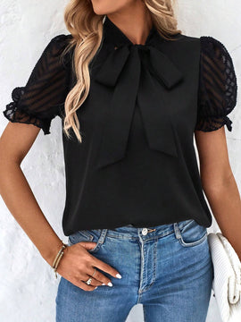 Camisa De Manga Abullonada Para Mujer Con Diseno De Lazada
