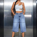 SXY Pantalones De Mezclilla De Longitud De 3/4 Con Ajuste Holgado Y Flecos Para Mujeres