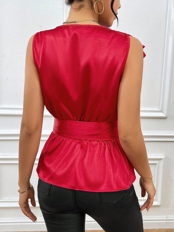 Prive Ceremonia De Boda Blusa Sin Mangas De Mujer Con Detalle De Lazo Y Lazo En La Cintura