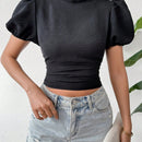 Prive Blusa Corta De Manga Corta Con Nudo En La Espalda Abierta De Mujer
