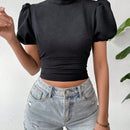 Prive Blusa Corta De Manga Corta Con Nudo En La Espalda Abierta De Mujer