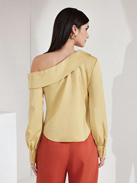 Modely Camisa De Cuello Asimetrico De Color Solido Para Mujer