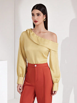 Modely Camisa De Cuello Asimetrico De Color Solido Para Mujer