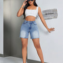 SXY Shorts De Mezclilla Con Lavado Desgastado Y Dobladillo Deshilachado