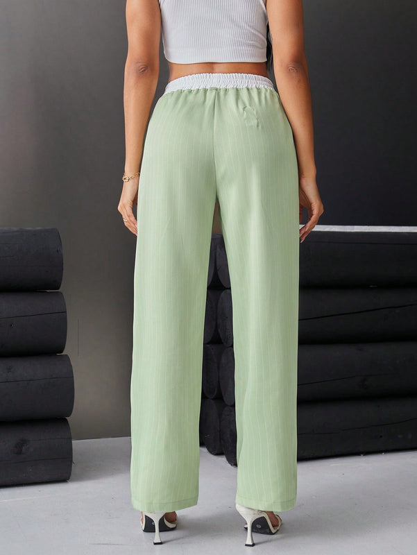 Essnce Pantalones Rectos De Alto Nivel Femenino Con Bloque De Color En La Cintura
