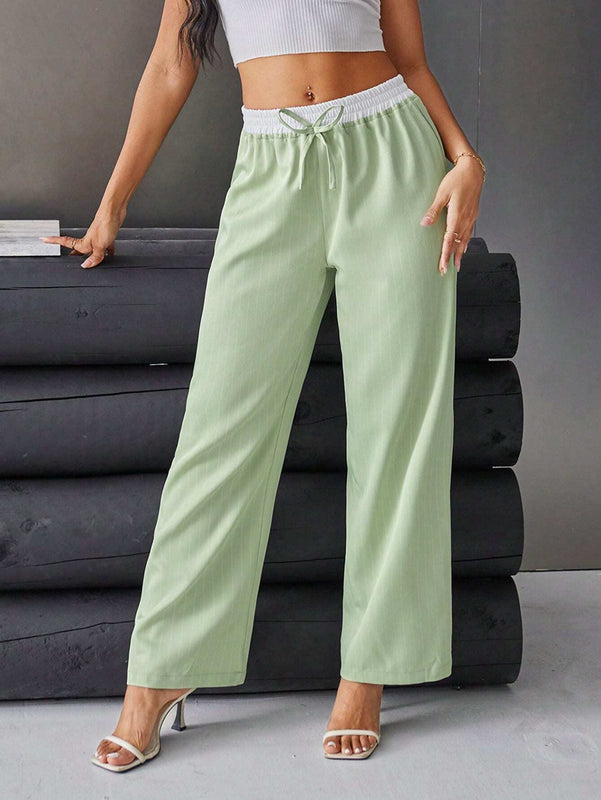 Essnce Pantalones Rectos De Alto Nivel Femenino Con Bloque De Color En La Cintura