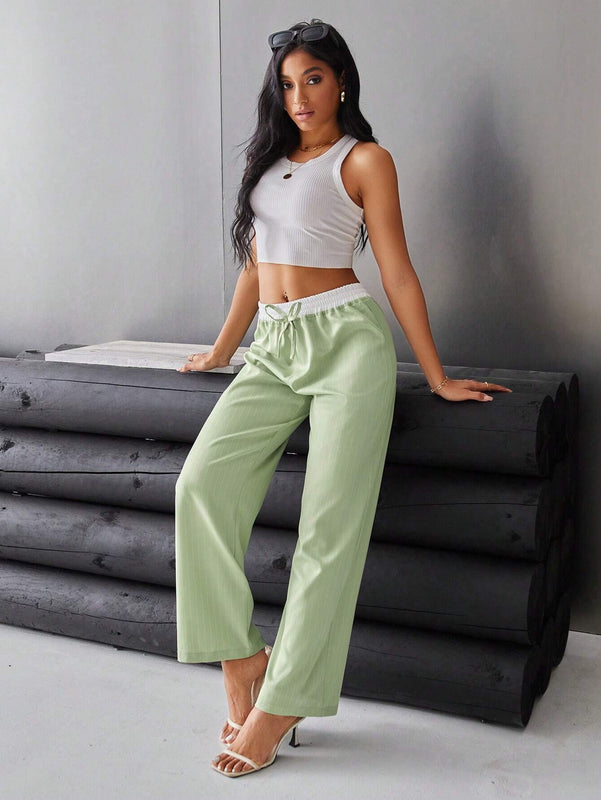 Essnce Pantalones Rectos De Alto Nivel Femenino Con Bloque De Color En La Cintura